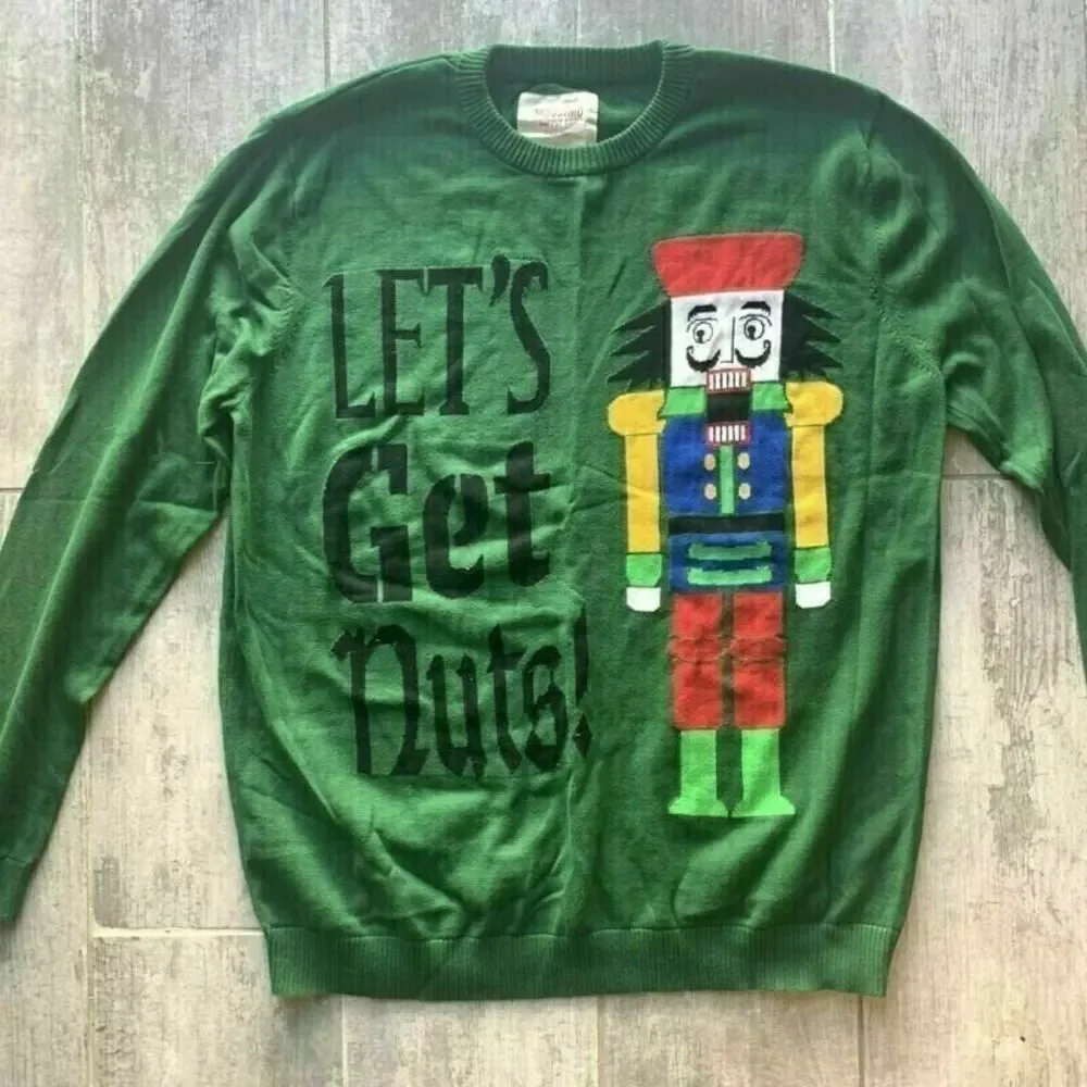 Men's Ugly Christmas Sweater Let's Get Nuts Nutcracker Holiday Party Funny XL